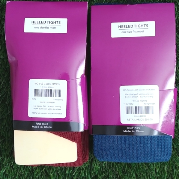 Tights 2 pairs, burgundy & teal NWT - Picture 2 of 3